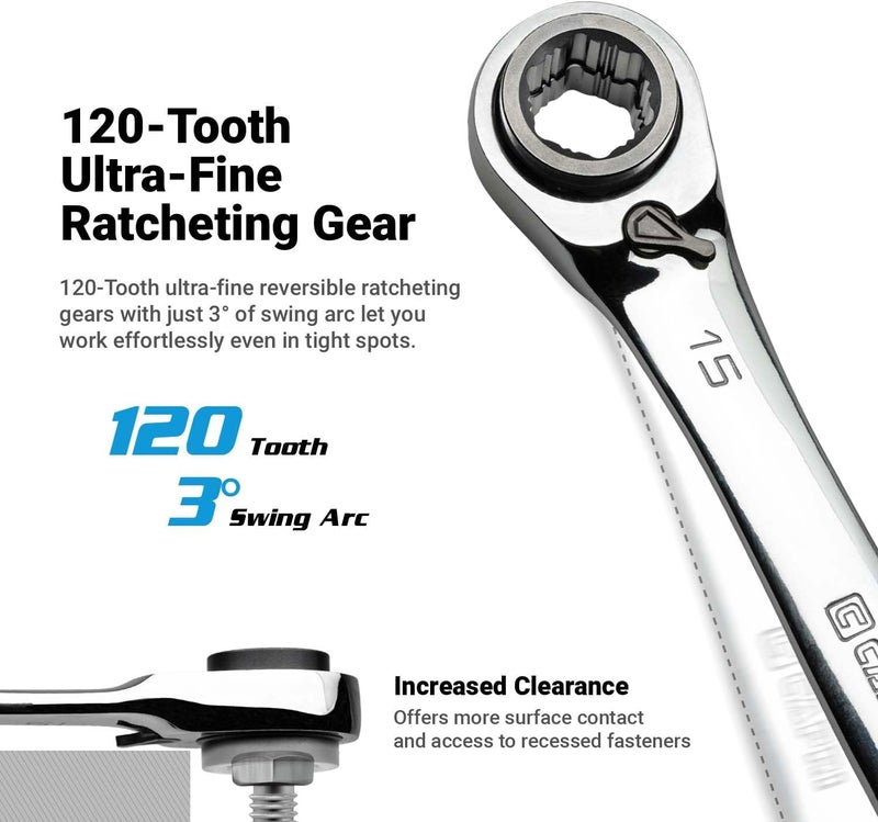 Capri Tools 4-in-1 120-Tooth Box End Reversible Ratcheting Wrench, 5/16, 3/8, 7/16, 1/2 in., SAE - Image 3